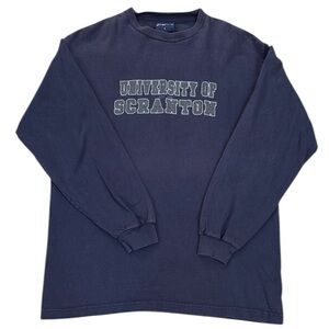 VTG Jansport Scranton University 100% Cotton T-Shirt Navy Blue Long Sleeve Large